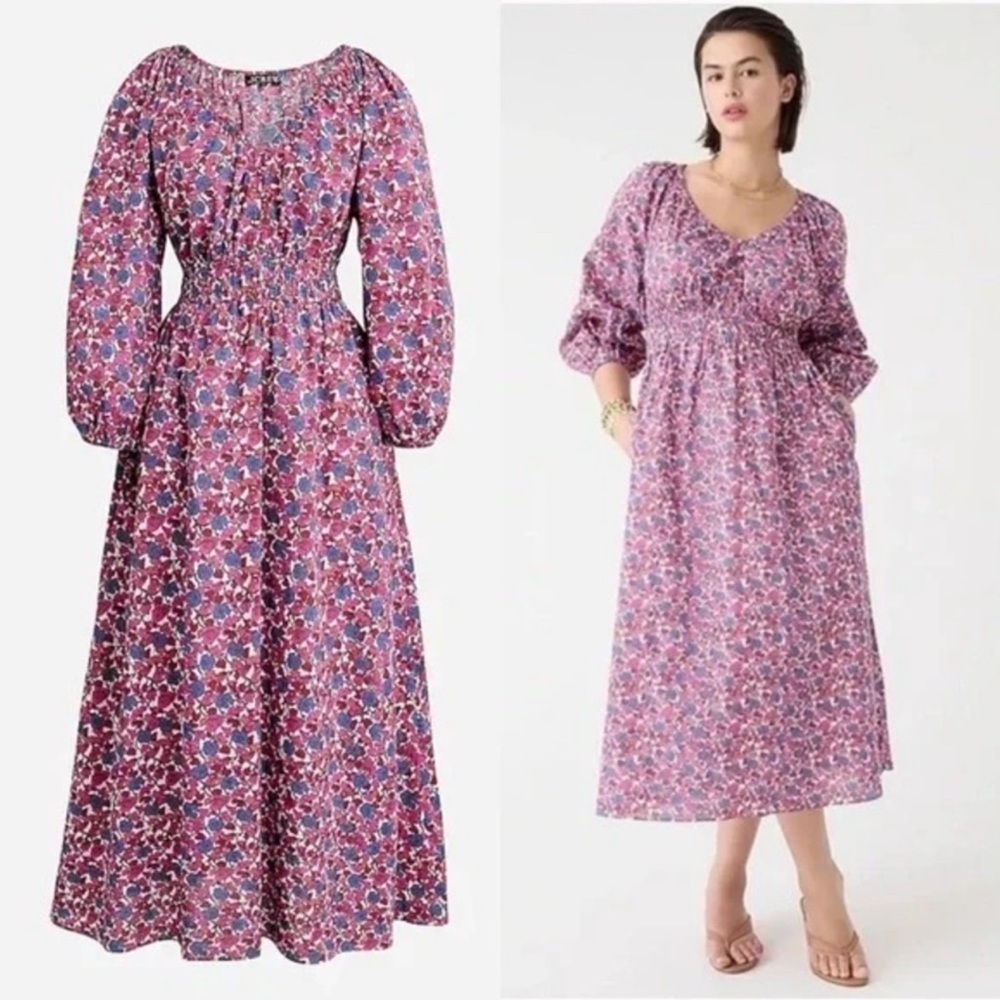 J. Crew Floral Midi Dress - Purple and Pink